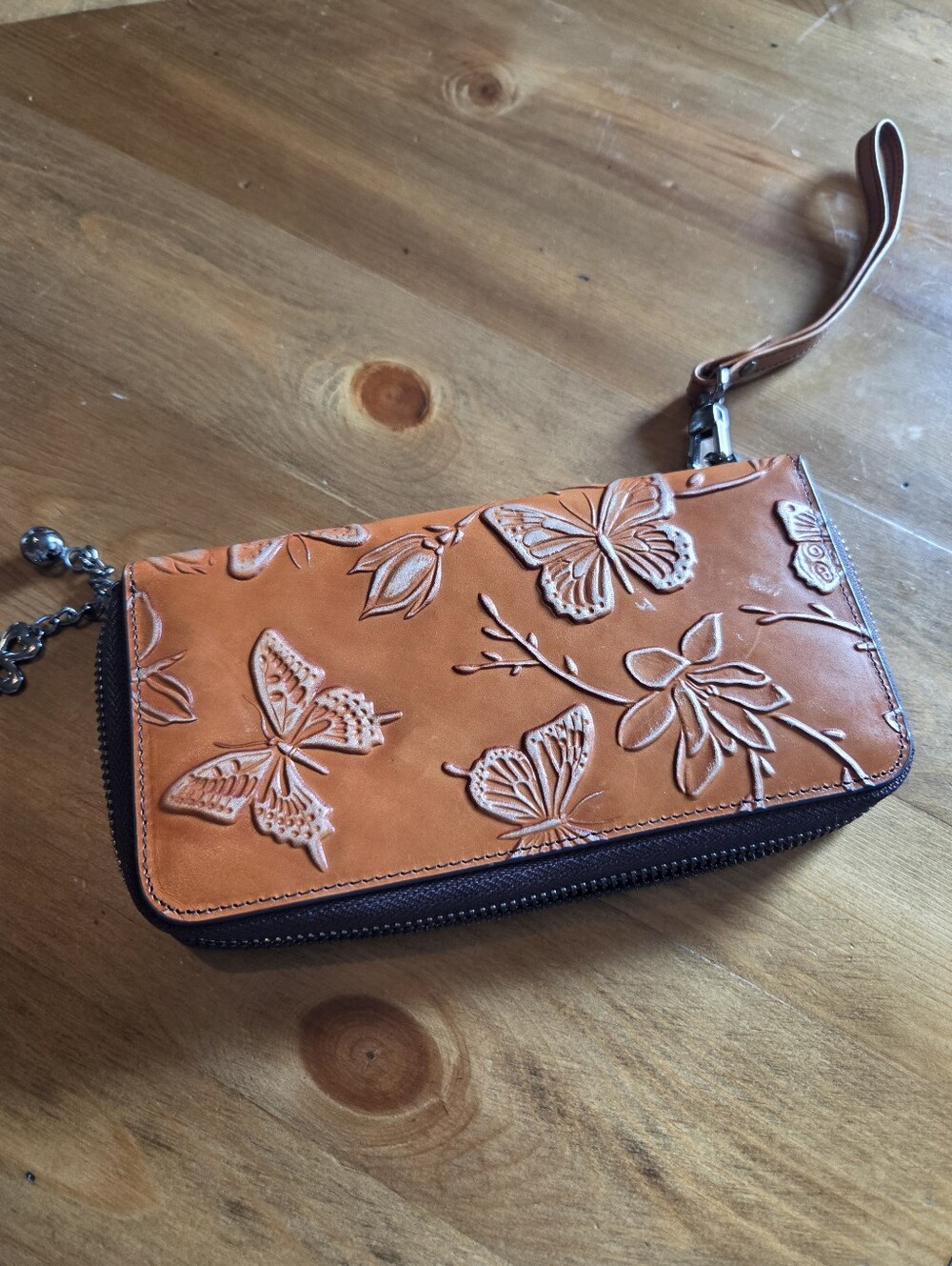 Light Brown Butterfly Print Wallet Clutch Faux Leather